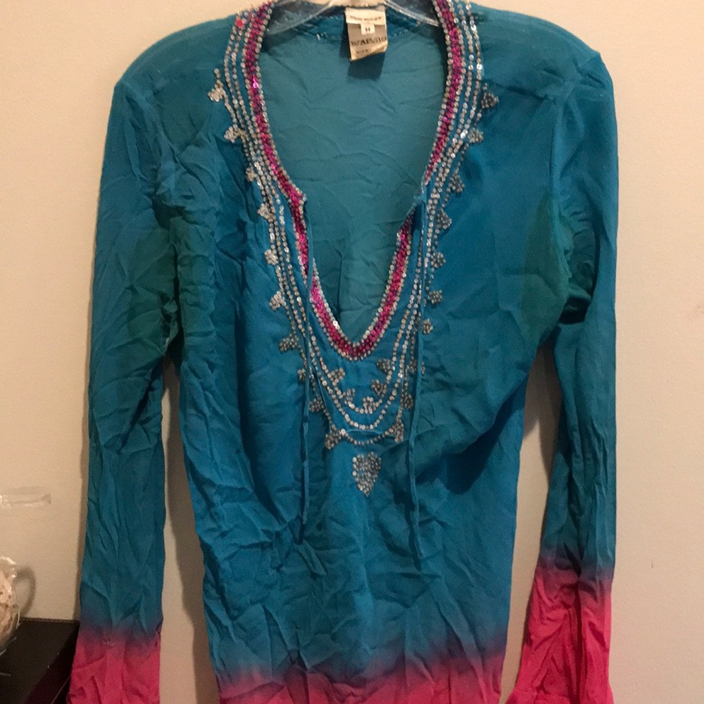 Dawkins Brazil tie dye blouse with sequins
